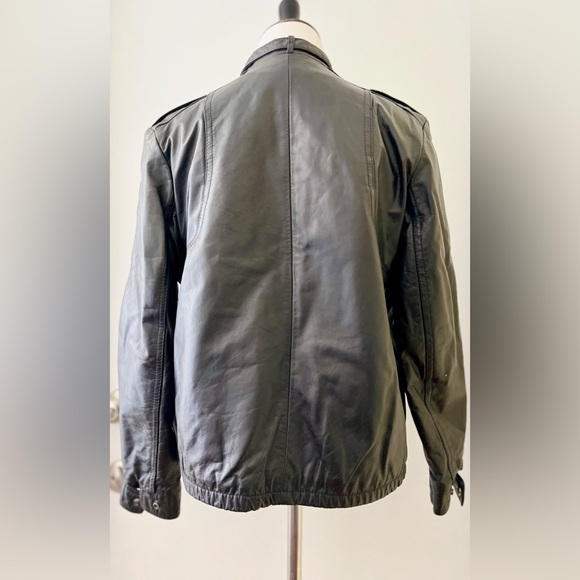 Vintage Leather Jacket 70s/80s Black Unisex Moto Bomber Size M/L Tab Shoulder - Picture 7 of 15